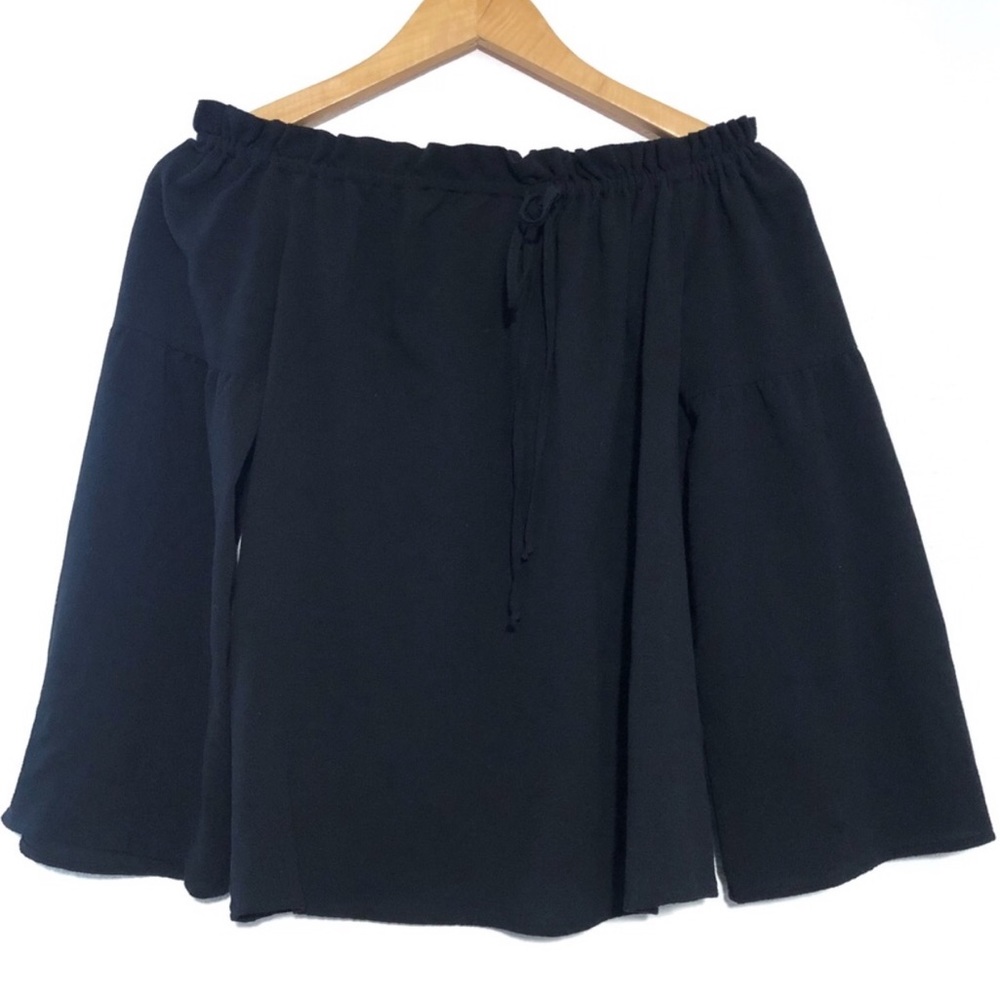 Michael Kors Off Shoulder Bell Sleeves Black Top